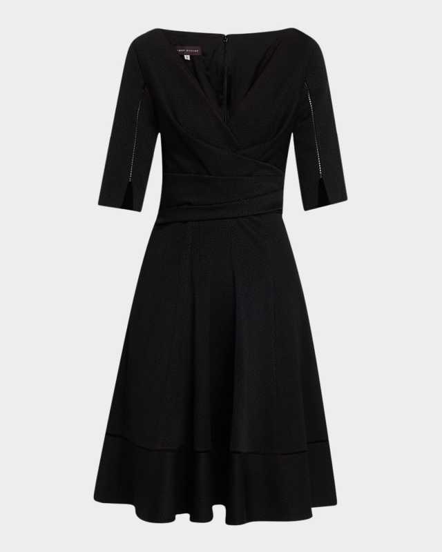 Draped Mosaic Pique 3/4-Sleeve Dress